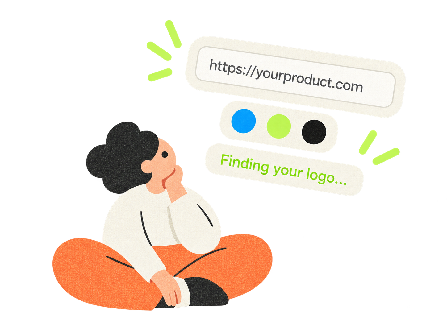 Person considering a product URL with brand color swatches while logo detection runs